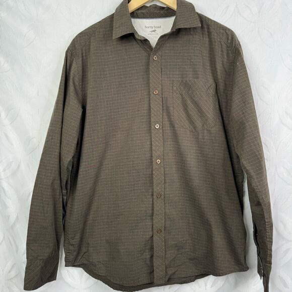 Horny Toad Long Sleeve Brown Button Down Shirts Men’s Size M - Picture 3 of 6